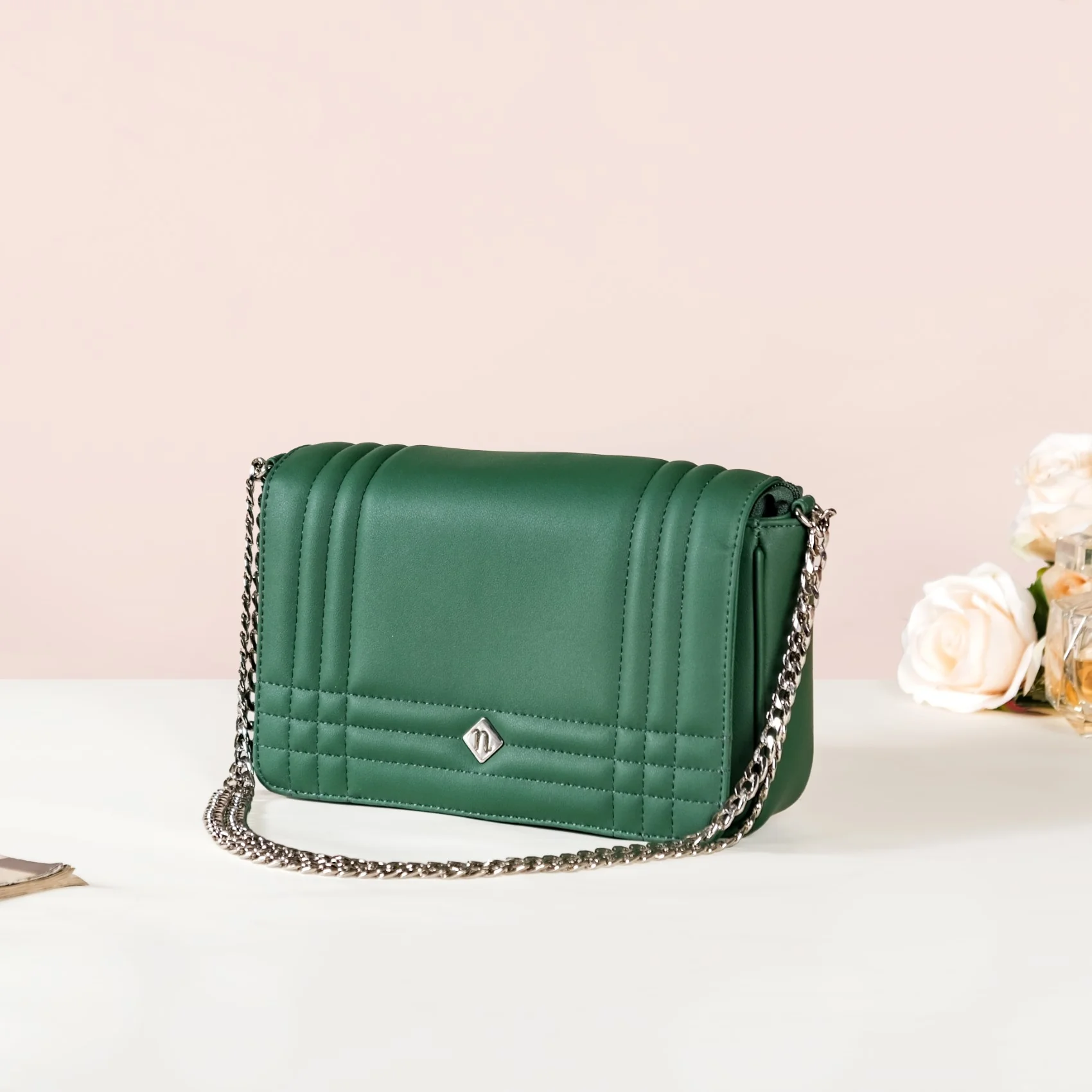 Cypress Green Cross Body Shoulder Bag With Chain - Image 3