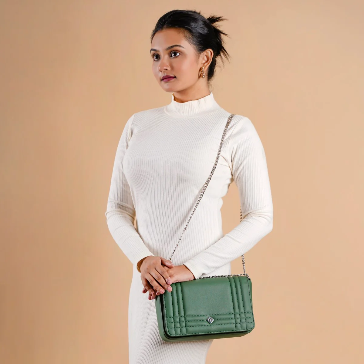Cypress Green Cross Body Shoulder Bag With Chain - Image 4