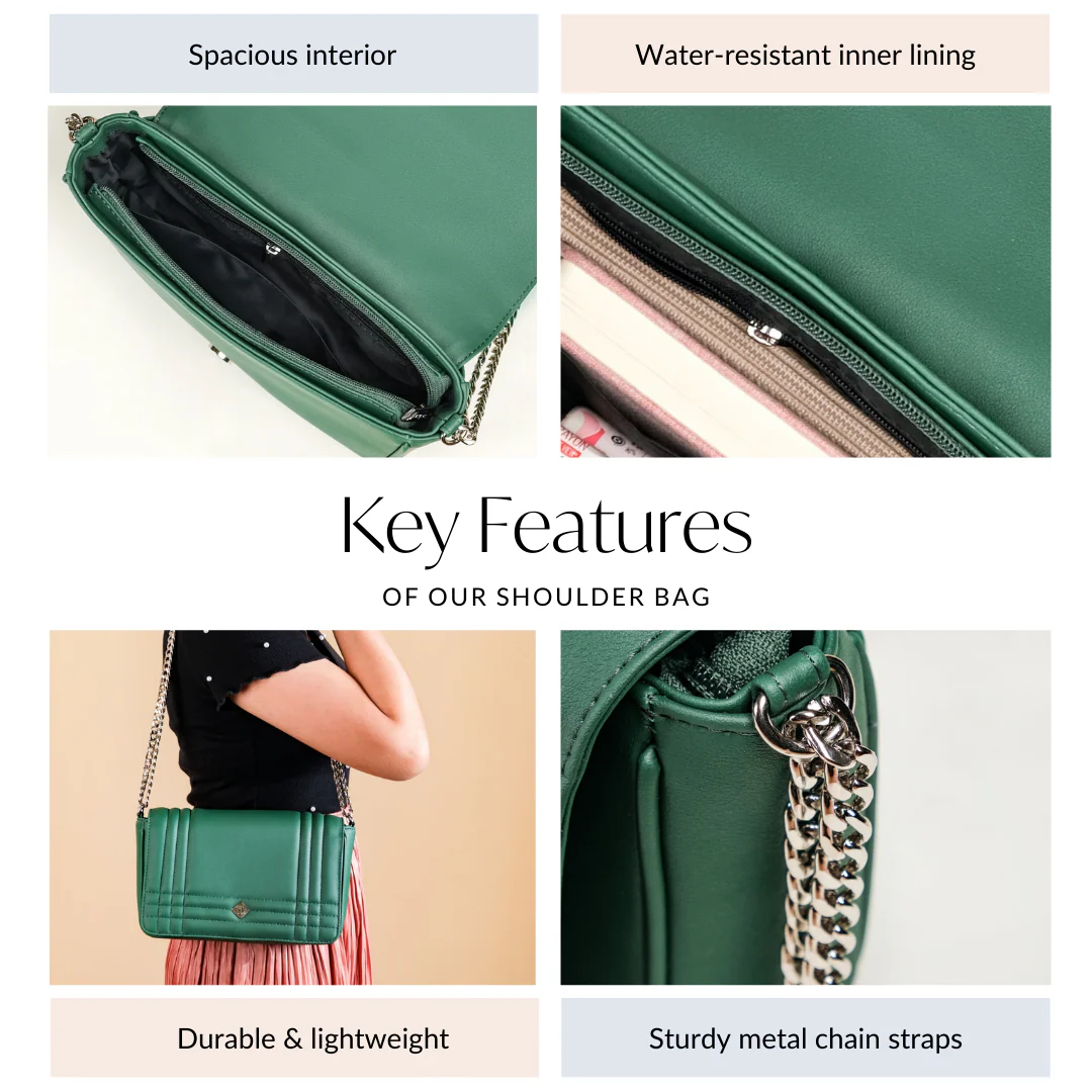 Cypress Green Cross Body Shoulder Bag With Chain - Image 7