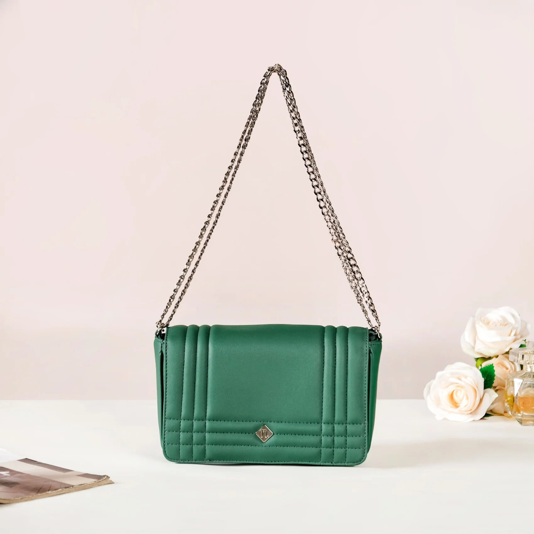 Cypress Green Cross Body Shoulder Bag With Chain - Image 9