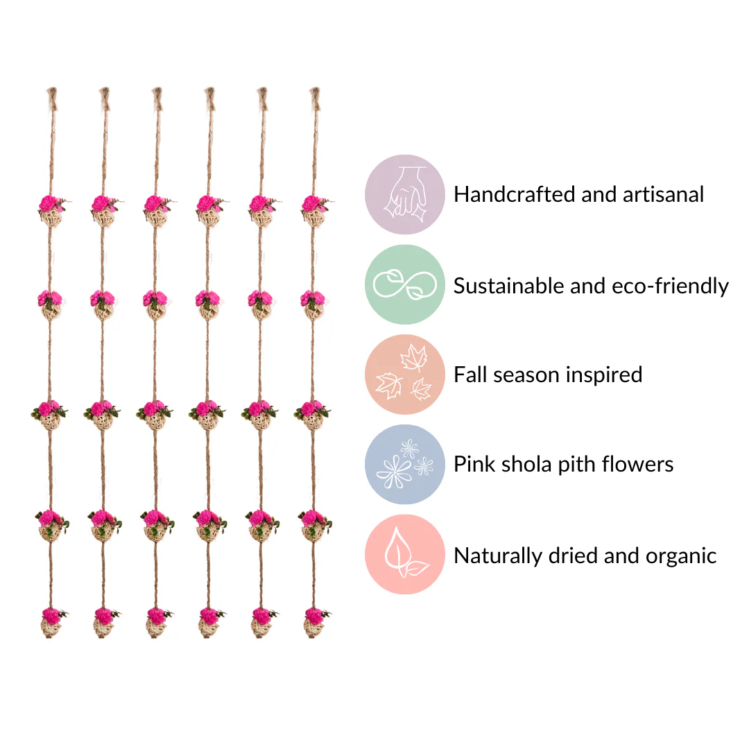 Dainty Dried Flower Wall Hanging Sustainable Set Of 6 Pink - Image 5