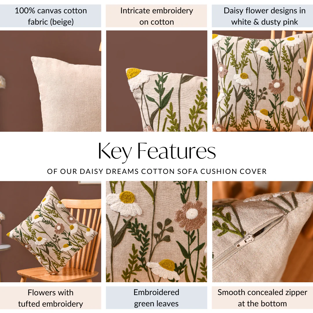 Daisy Dreams Cotton Sofa Cushion Cover 40x40cm - Image 5