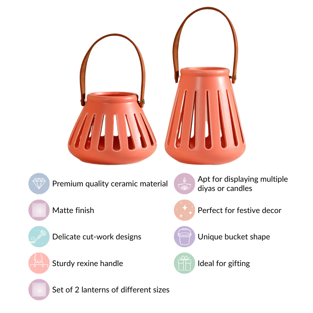 Decor Lantern Coral Red Set of 2 - Image 7