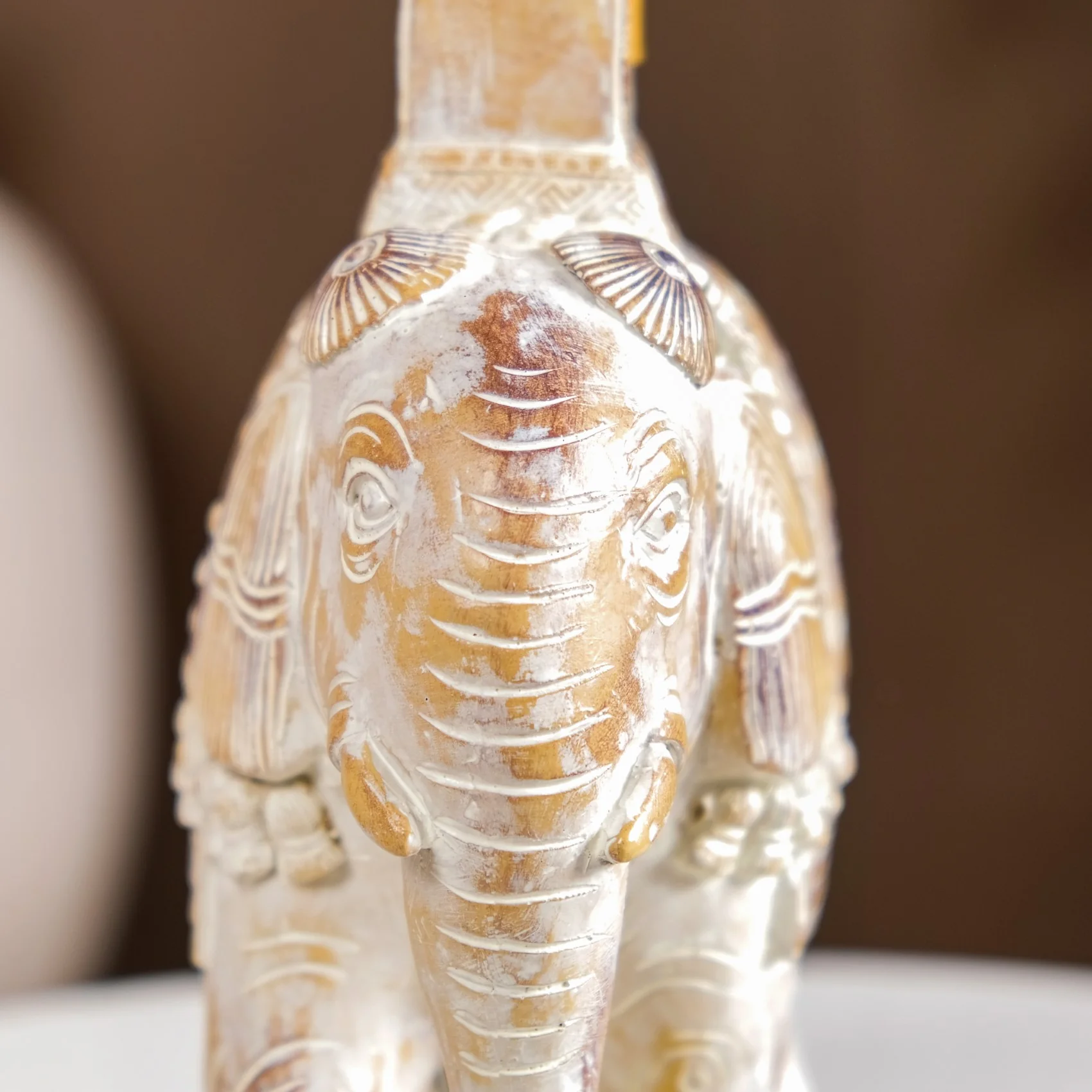 Decorated Elephant With Gold Bell Showpiece White - Image 6