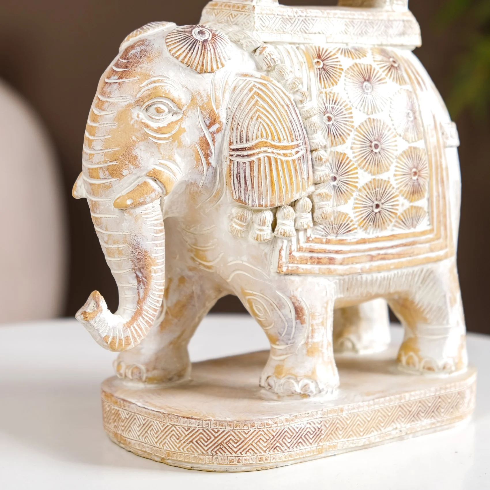 Decorated Elephant With Gold Bell Showpiece White - Image 8
