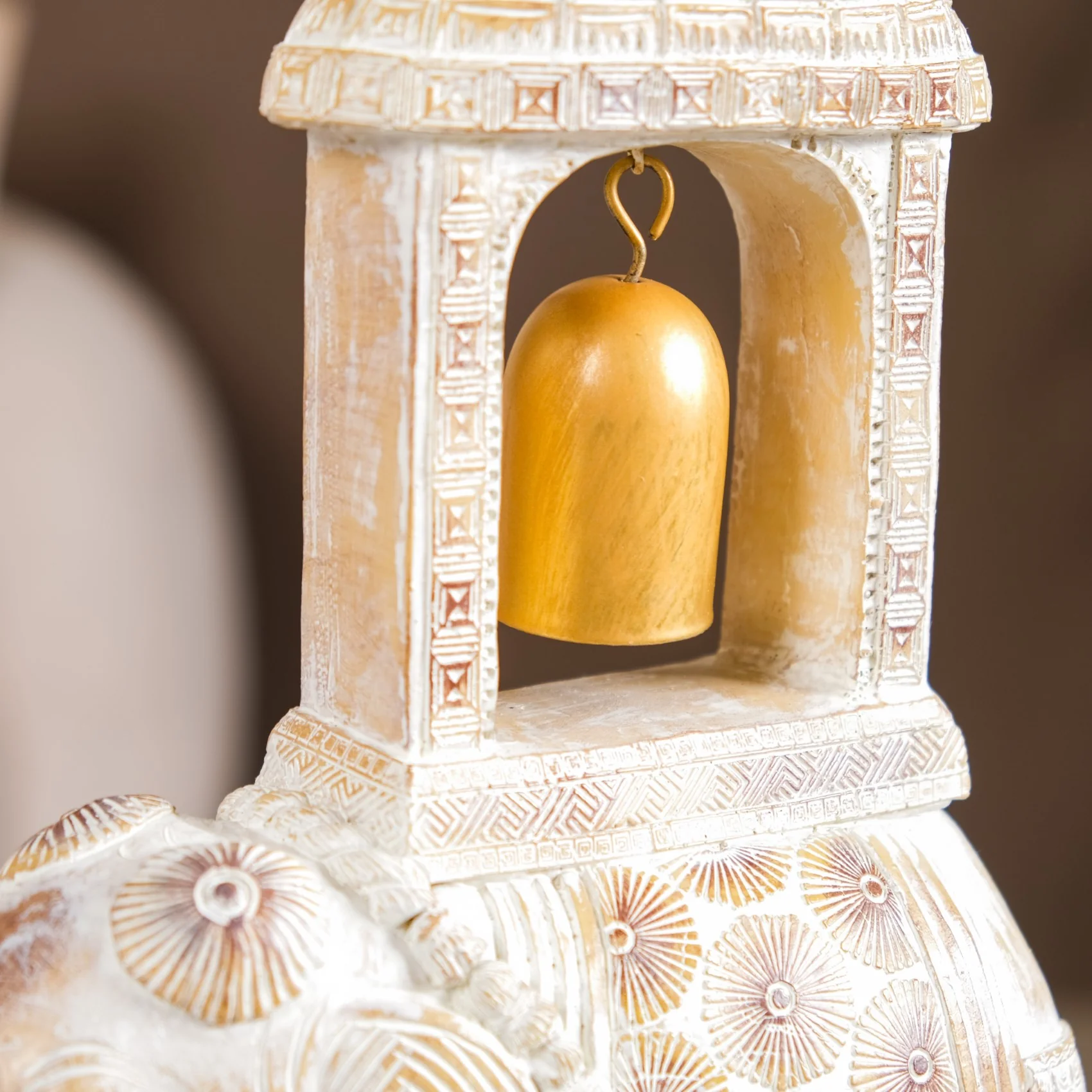 Decorated Elephant With Gold Bell Showpiece White - Image 9