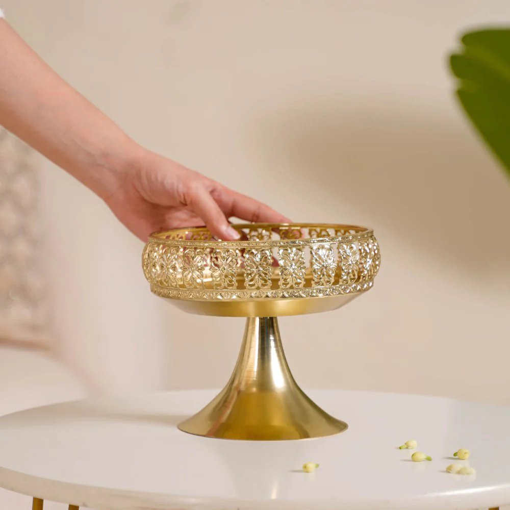 Decorative Bowl With Pedestal Gold Small - Image 2