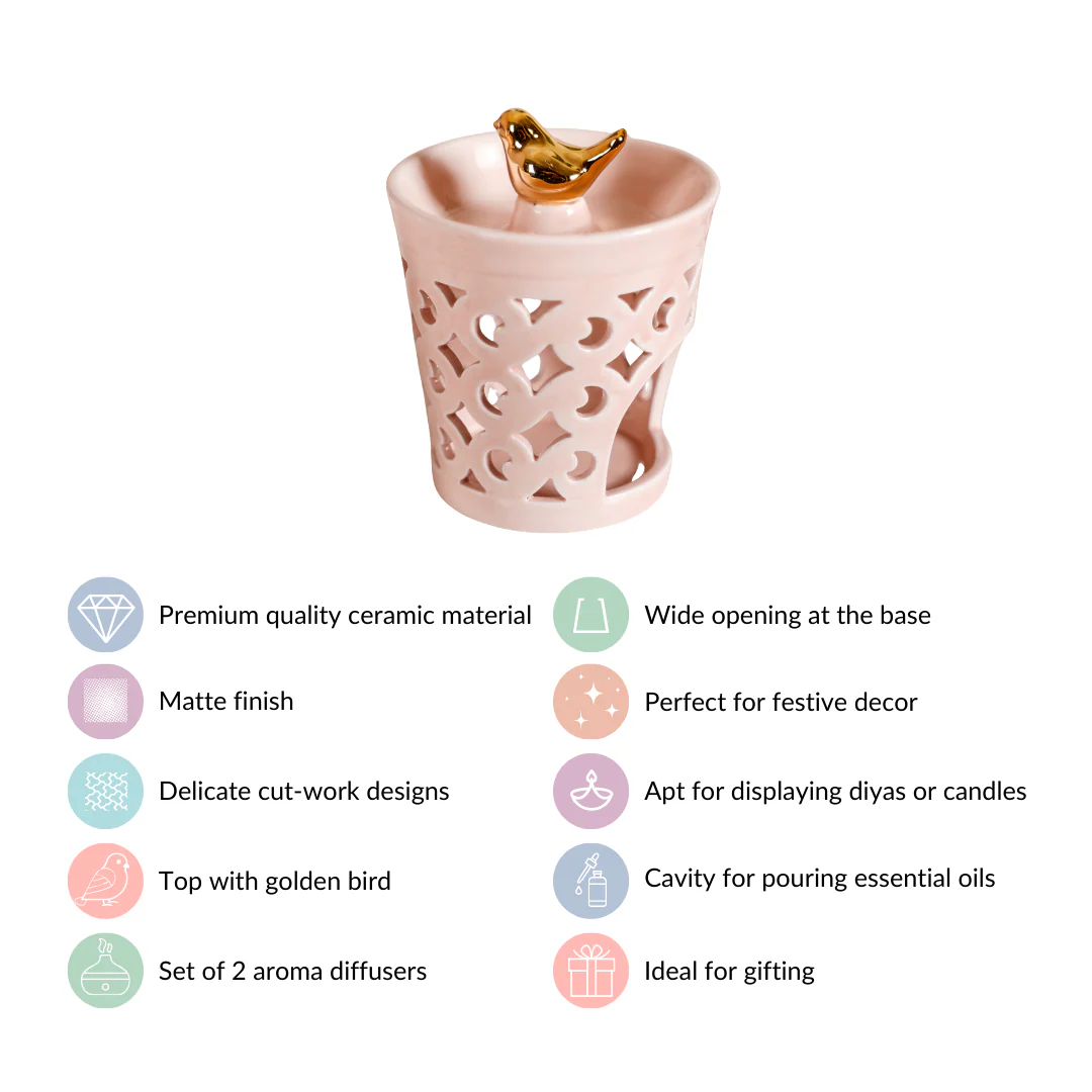 Decorative Ceramic Aroma Diffuser Set Of 2 Pink - Image 6