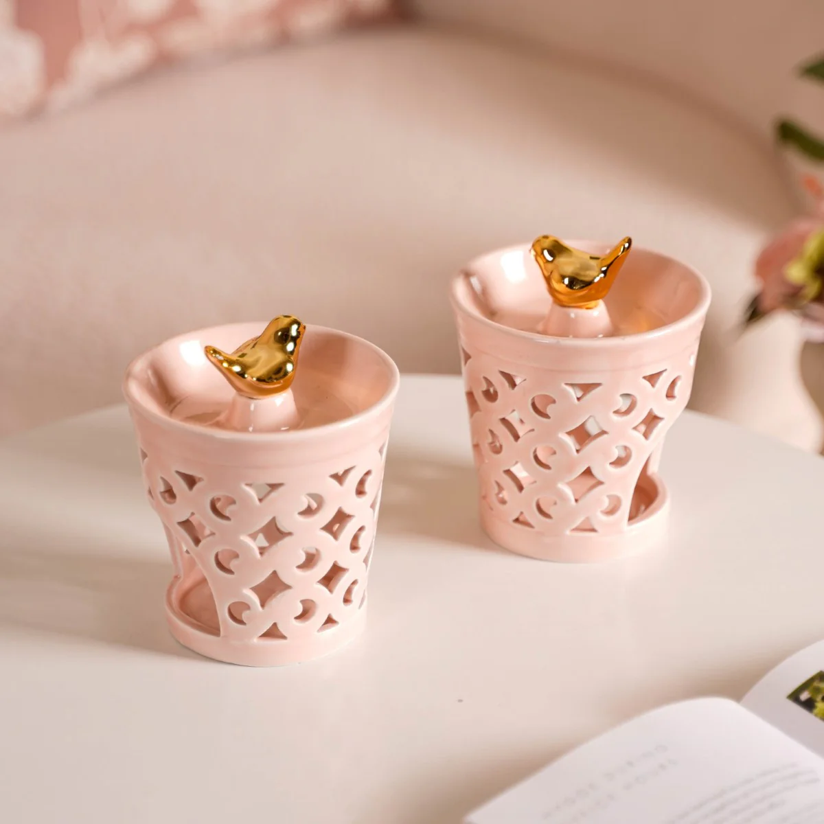 Decorative Ceramic Aroma Diffuser Set Of 2 Pink - Image 8