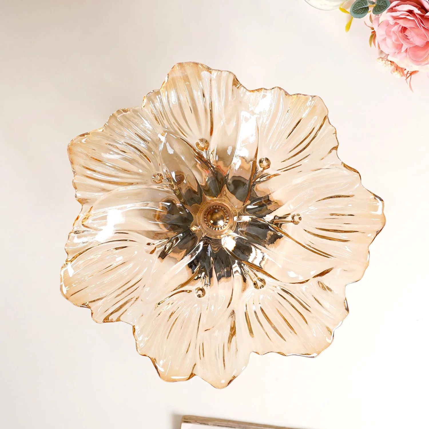 Decorative Crystal Glass Platter With Metal Stand - Image 3