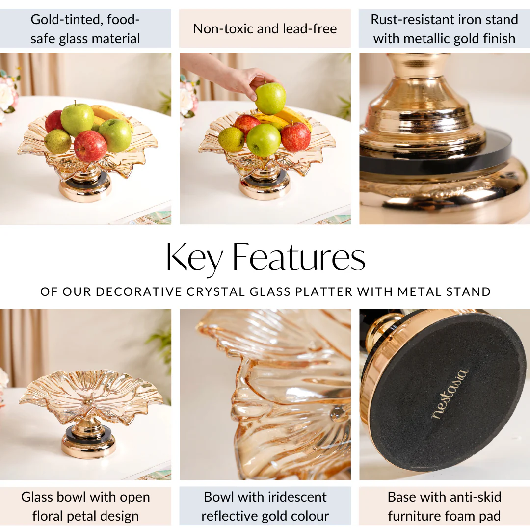 Decorative Crystal Glass Platter With Metal Stand - Image 5