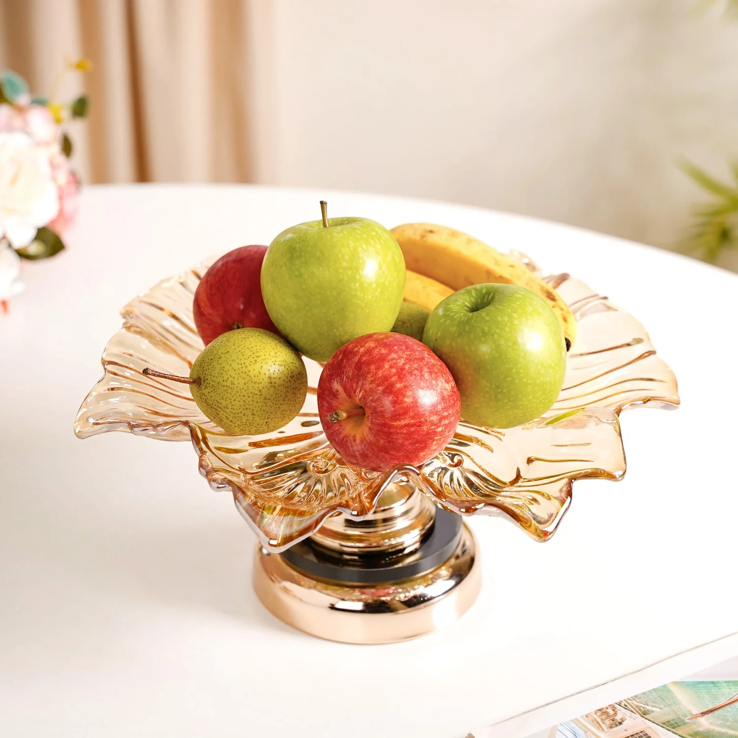 Decorative Crystal Glass Platter With Metal Stand - Image 7