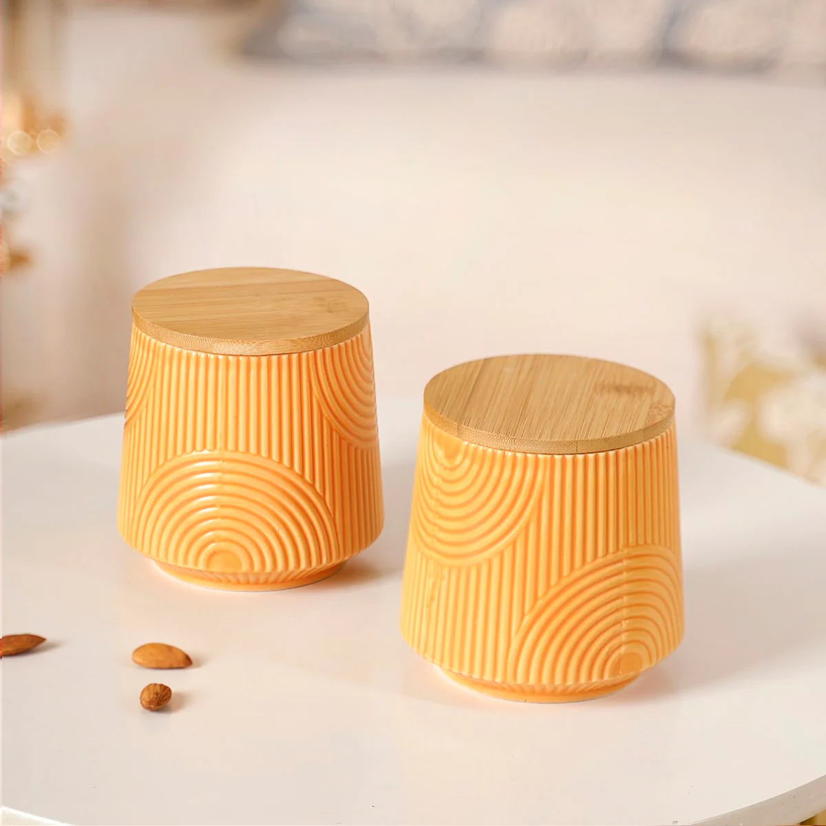 Decorative Embossed Ceramic Jar Set of 2