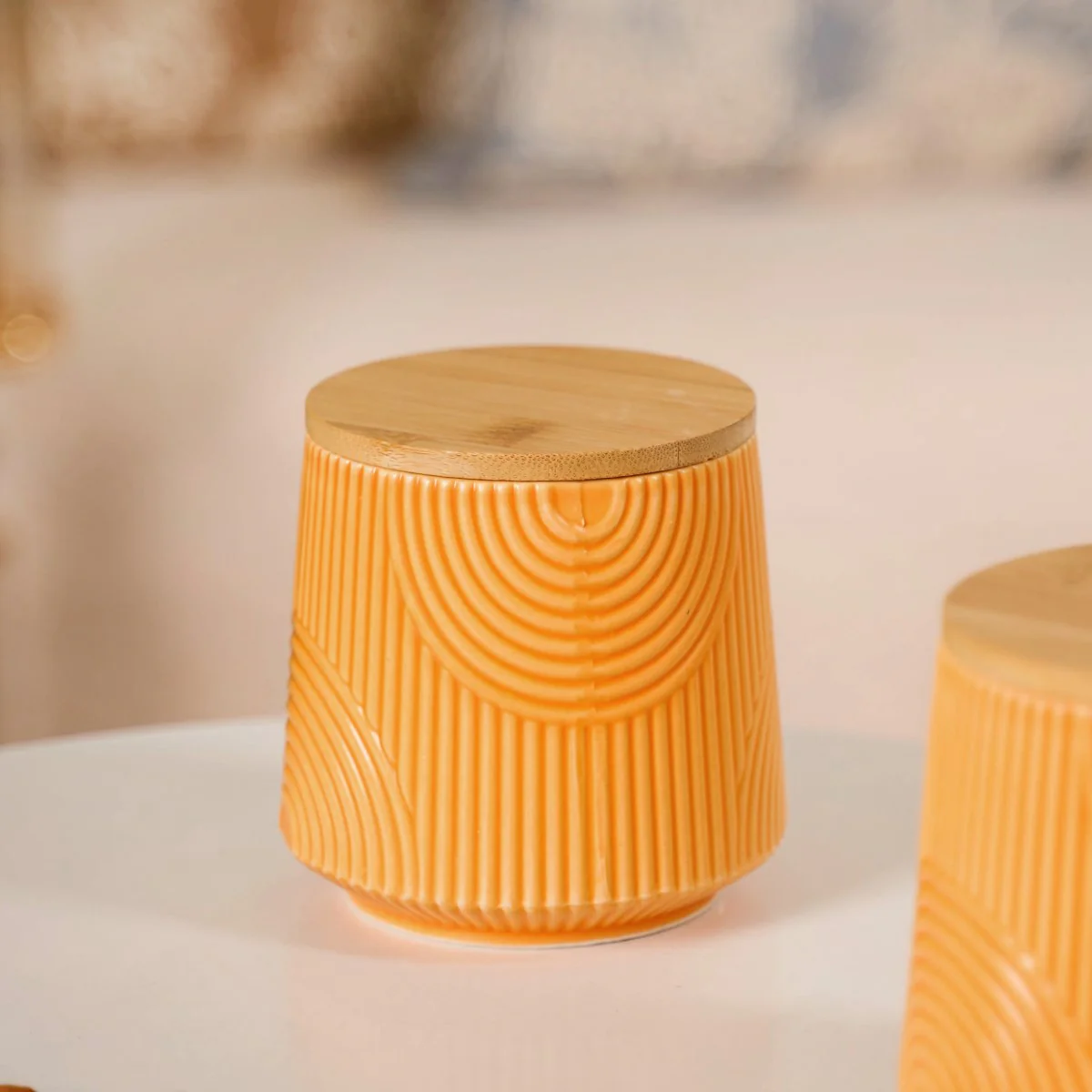 Decorative Embossed Ceramic Jar Set of 2 - Image 5
