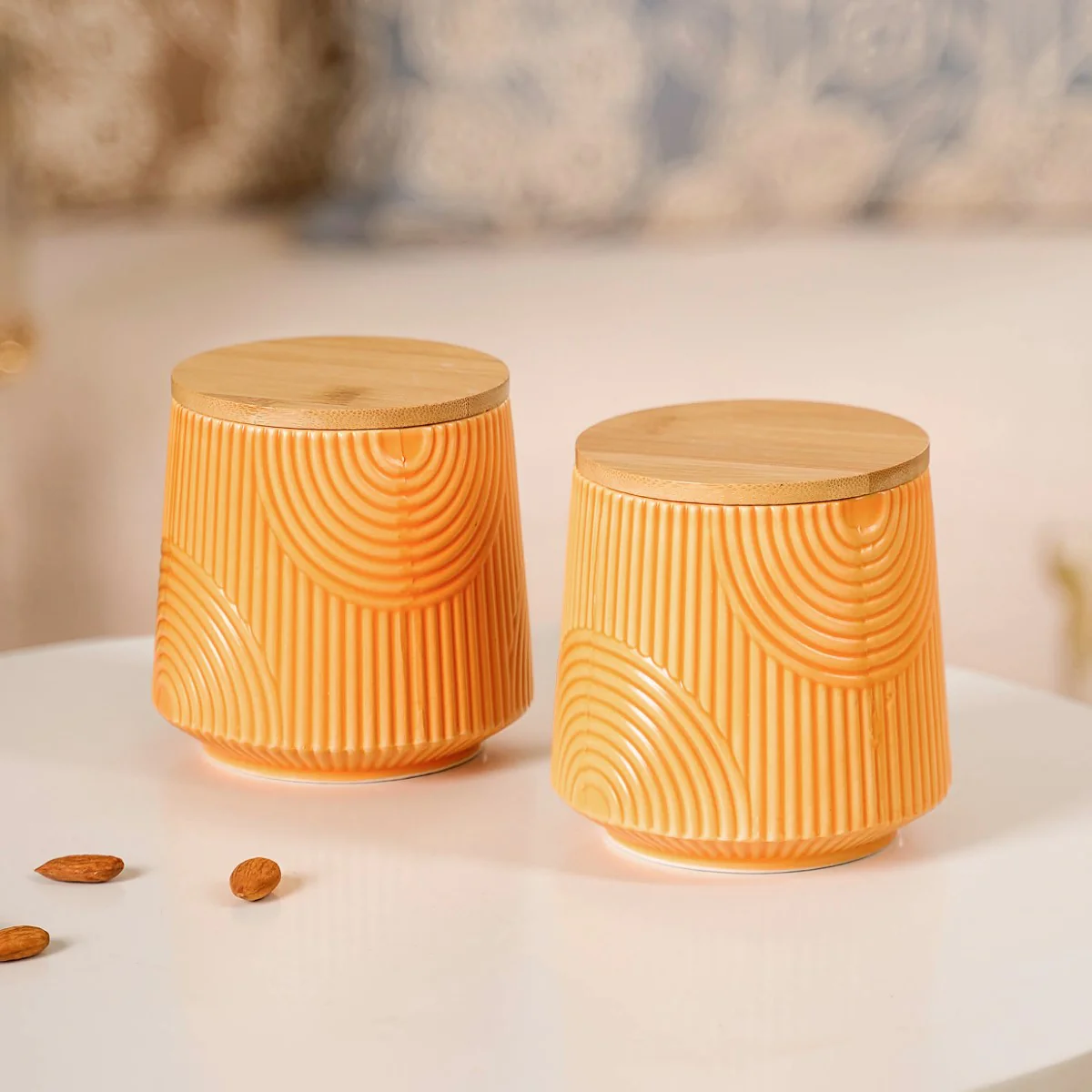 Decorative Embossed Ceramic Jar Set of 2 - Image 8
