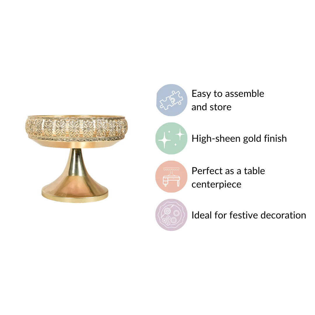 Decorative Fruit Bowl With Stand Gold Large - Image 7