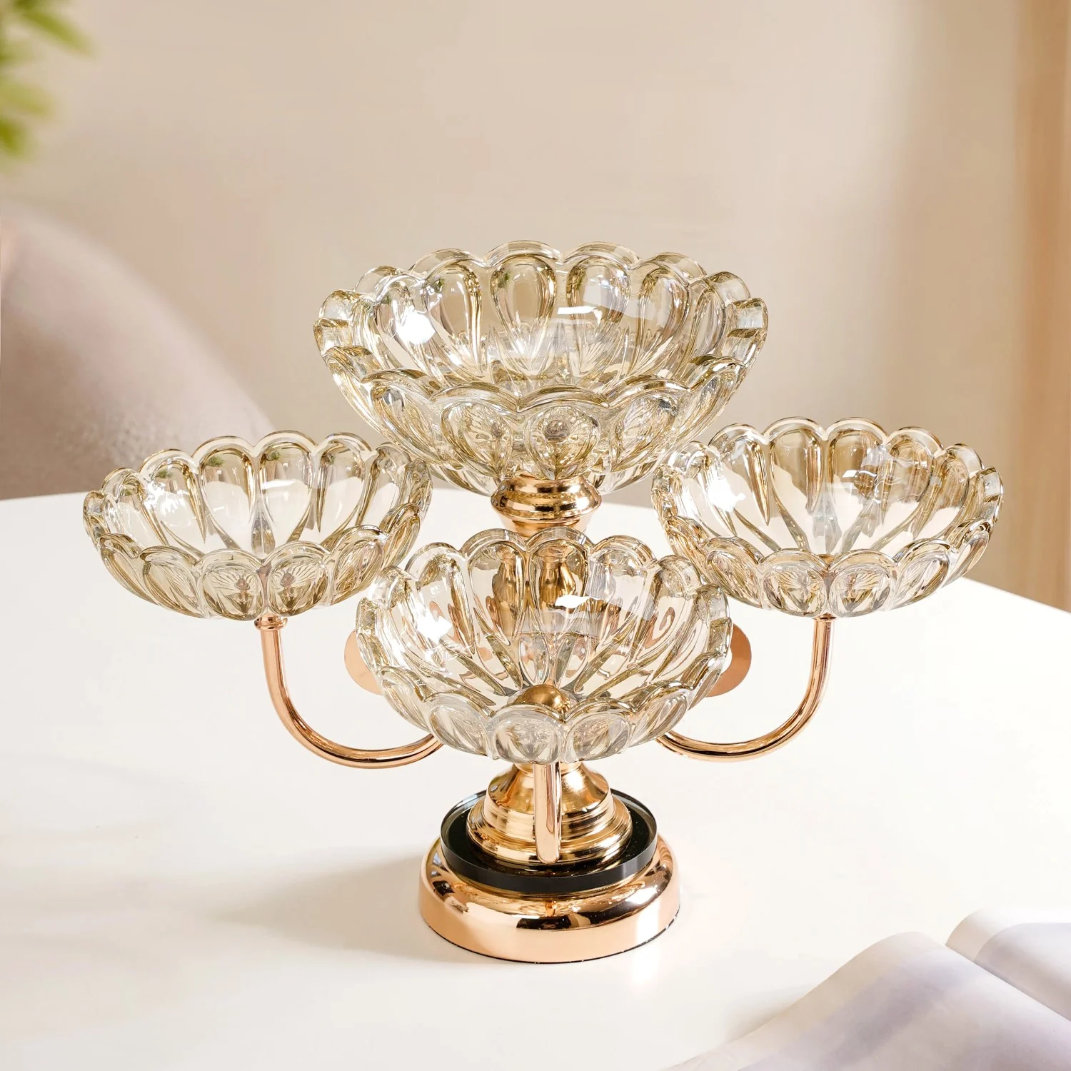 Decorative Glass Bowls Set of 5 With Rotating Metal Stand - Image 11