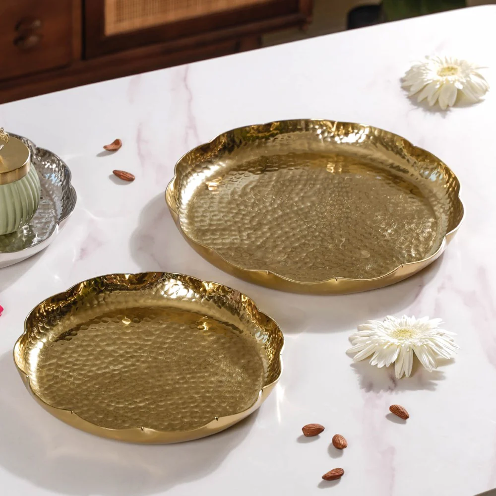 Decorative Gold Urli Tray Set Of 2 - Image 3
