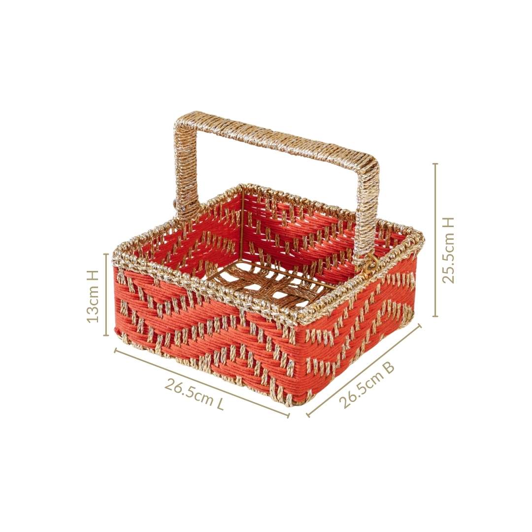 Decorative Handwoven Gift Basket With Handle Orange - Image 4