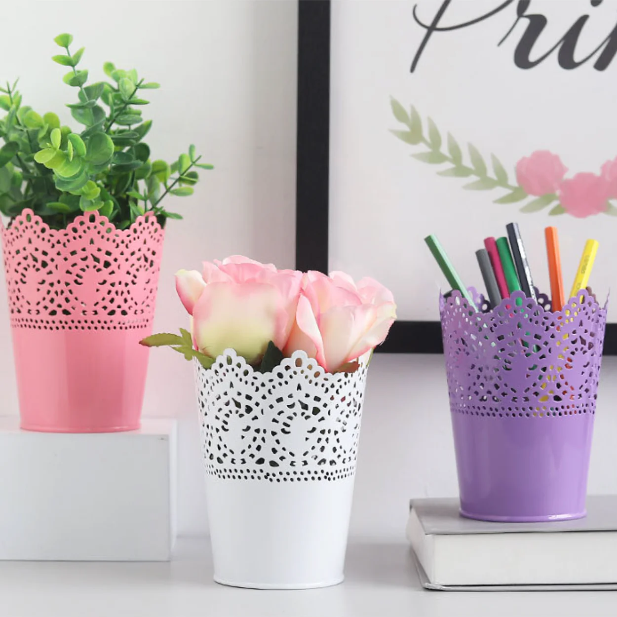Decorative Metal Lace Design Planter Basket - Image 3