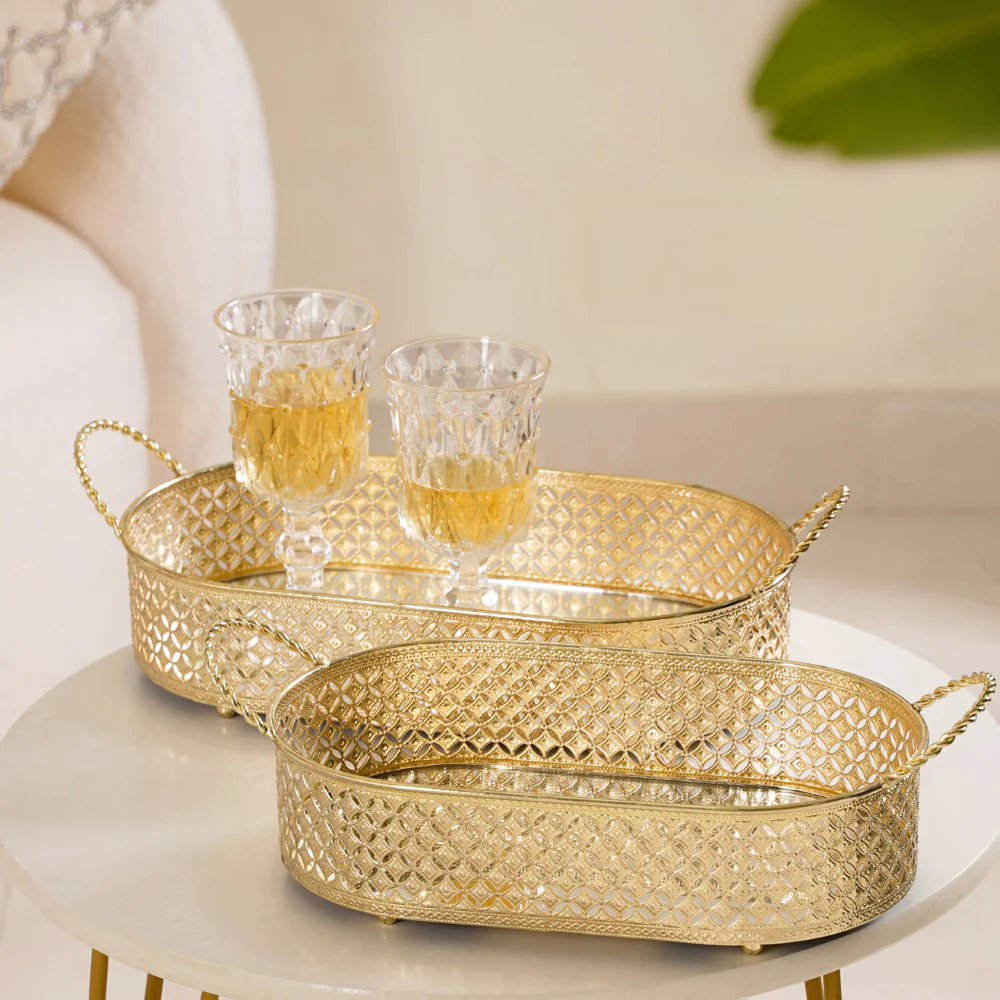 Decorative Oval Tray Gold Small - Image 13
