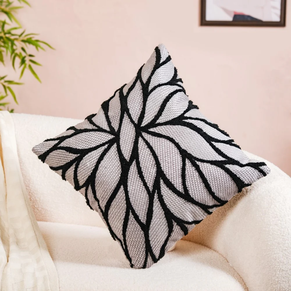 Decorative Pattern Cushion Cover Black Silver 15x15 Inch - Image 2