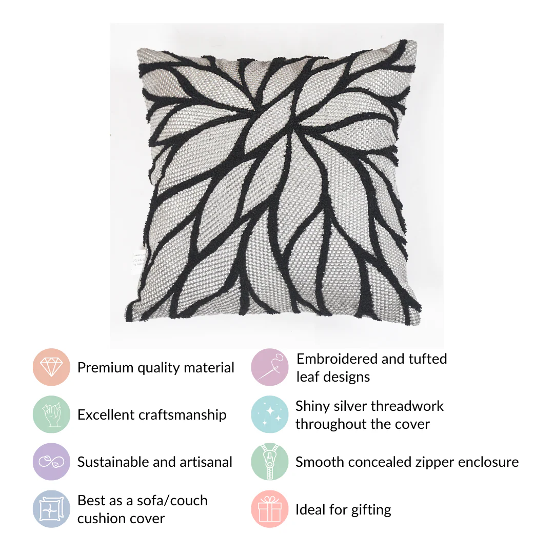 Decorative Pattern Cushion Cover Black Silver 15x15 Inch - Image 5