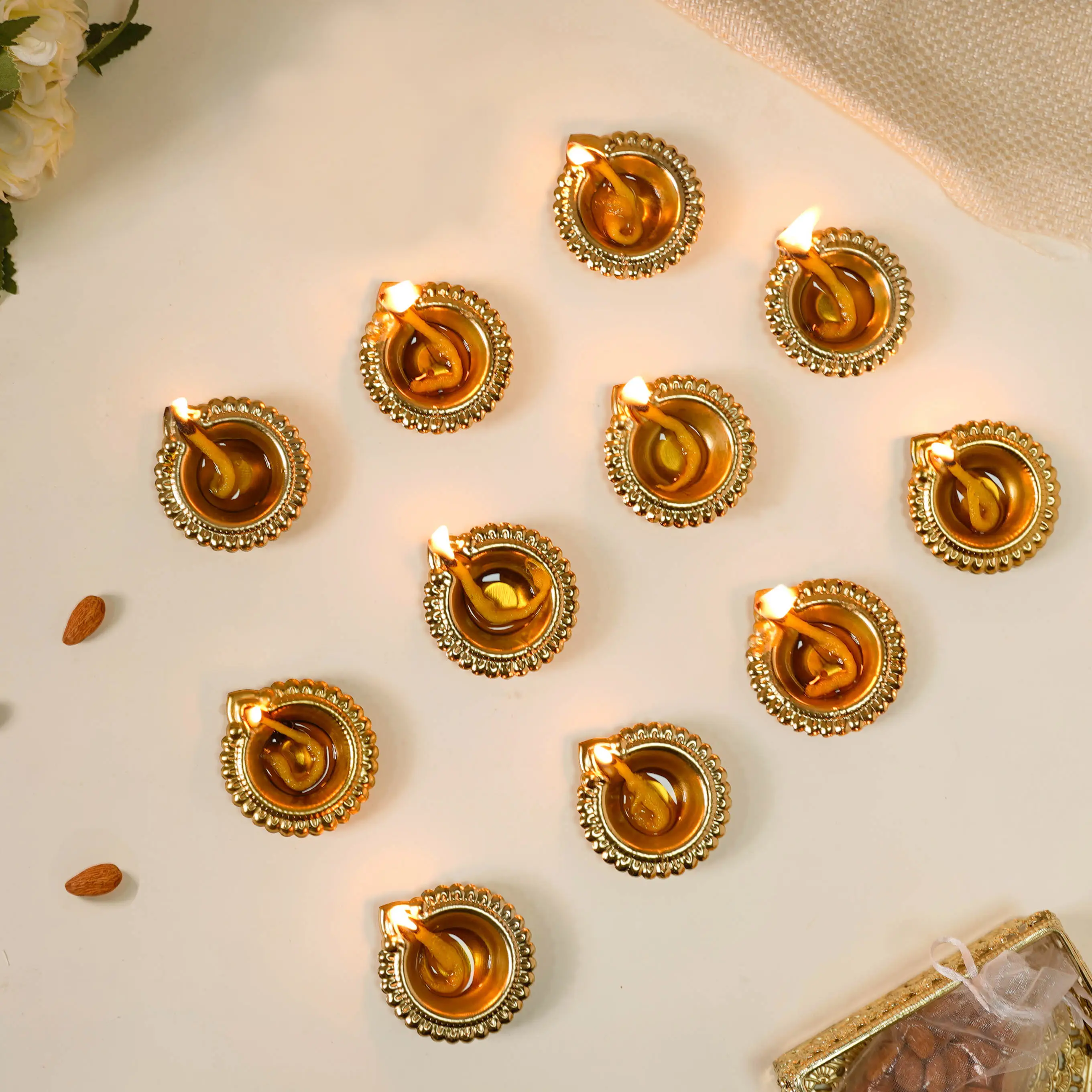 Decorative Tea Light Holder Gold Metal Reusable Set Of 11 - Image 2