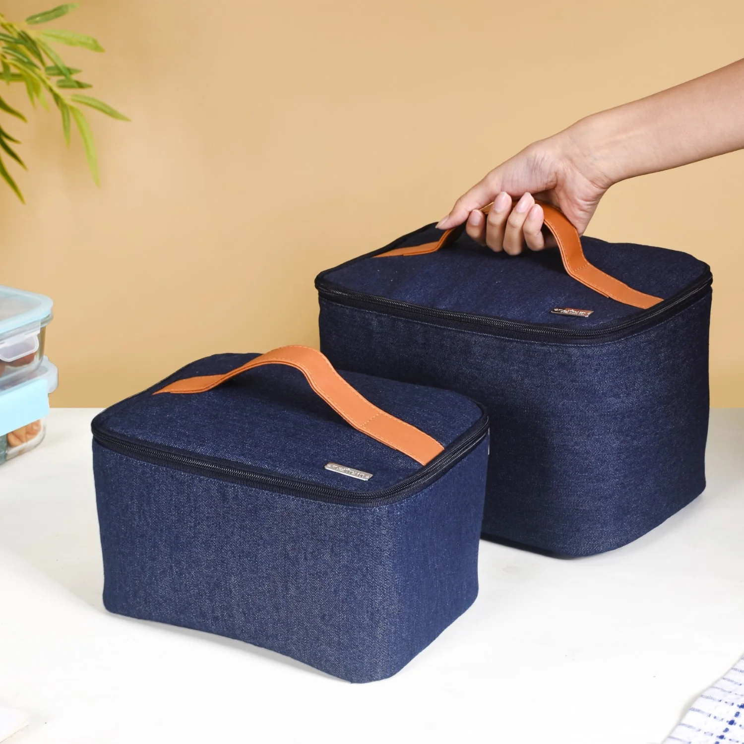 Denim Insulated Food Storage Picnic Bags Set Of 2 - Image 3