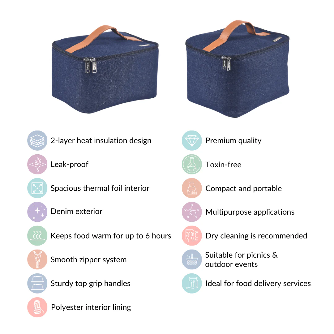 Denim Insulated Food Storage Picnic Bags Set Of 2 - Image 4