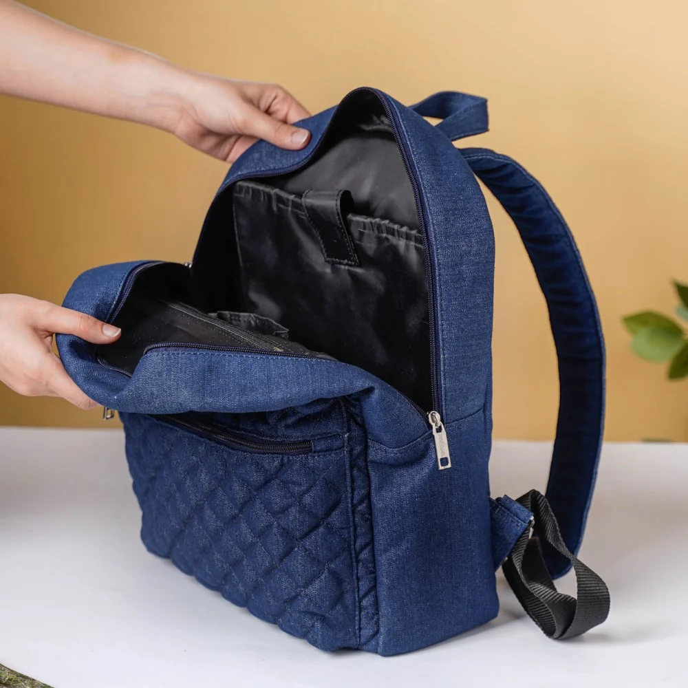 Denim Laptop Backpack Blue - Image 4