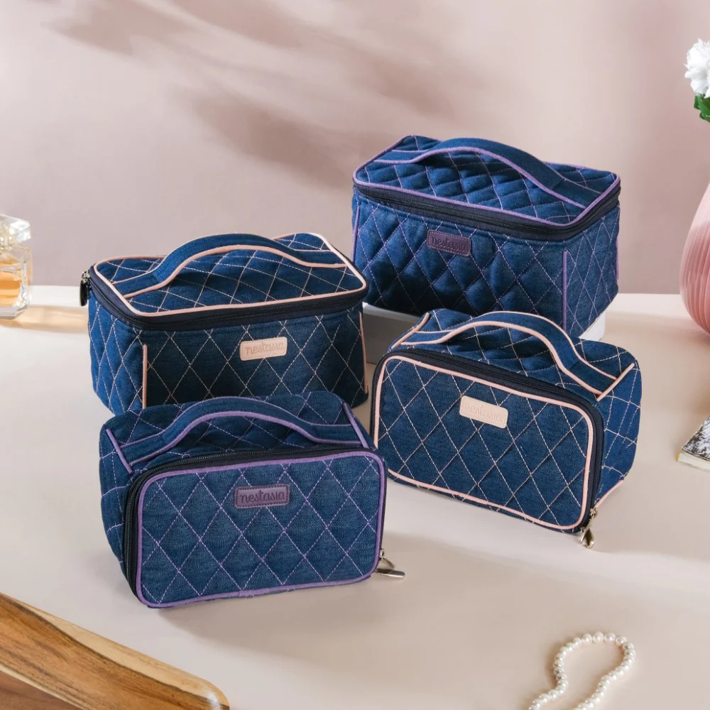 Denim Makeup Bag Set Of 2 Blue And Purple - Image 20