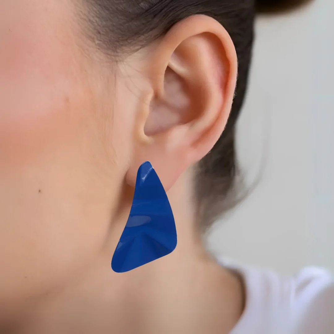Dented Blue Drop Earrings - Image 2