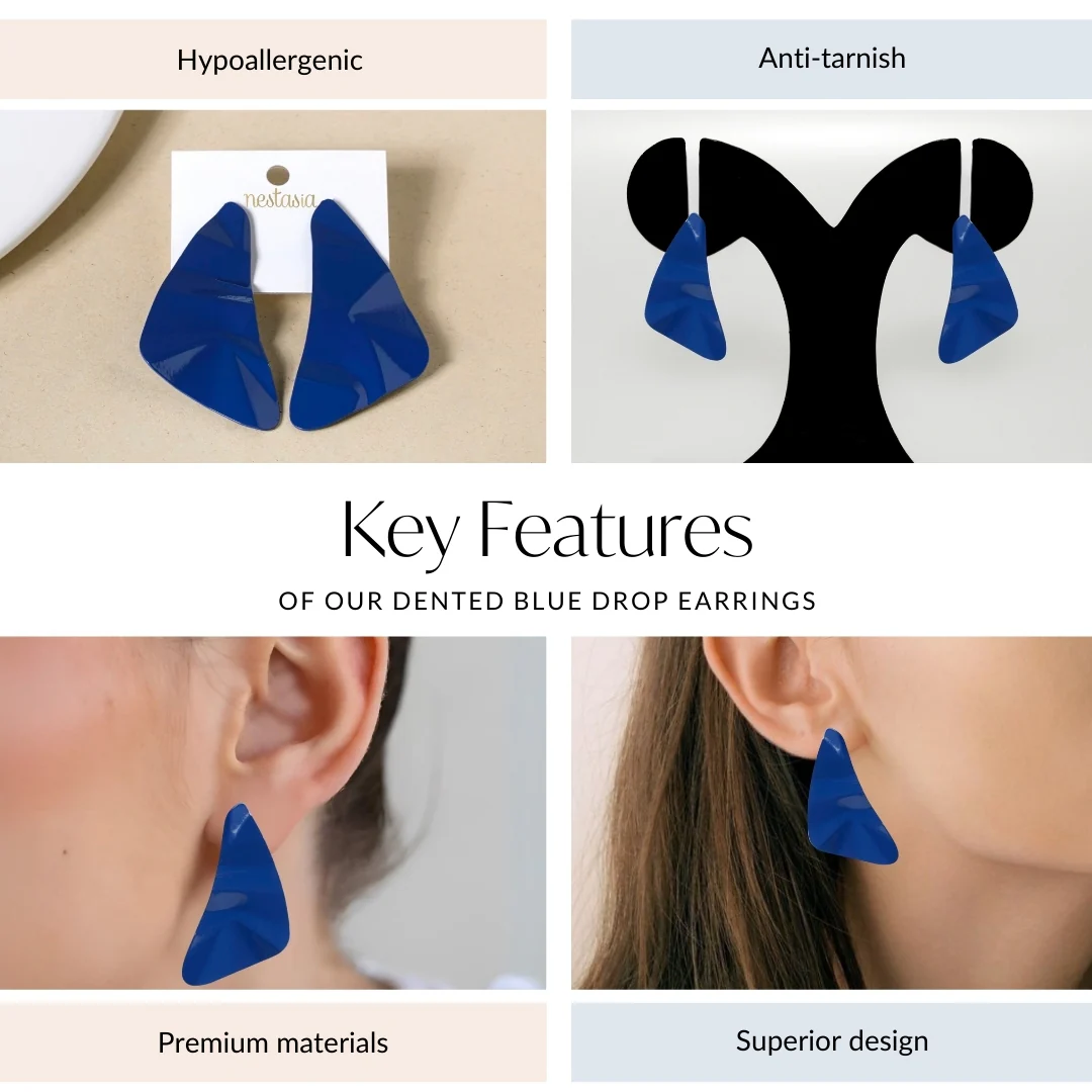 Dented Blue Drop Earrings - Image 4