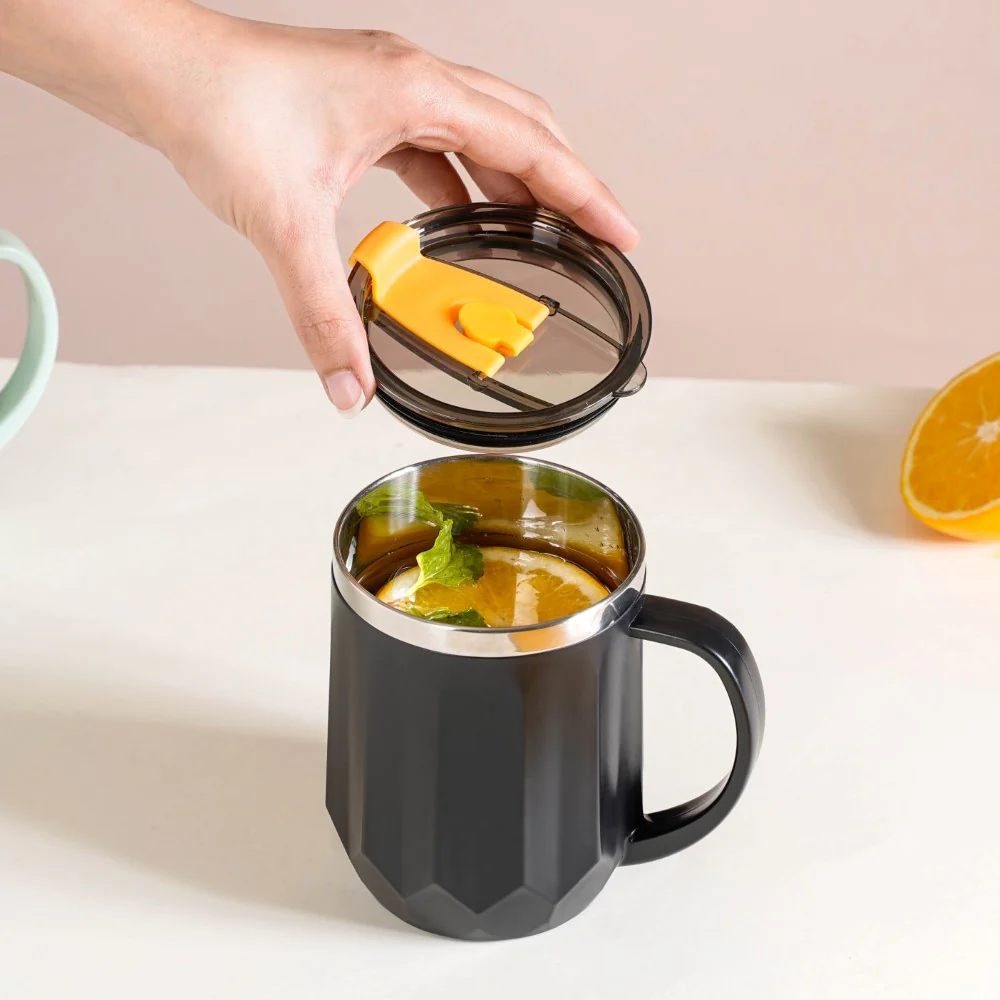 Desk Coffee Mug With Lid Set Of 2 Black 400ml - Image 11