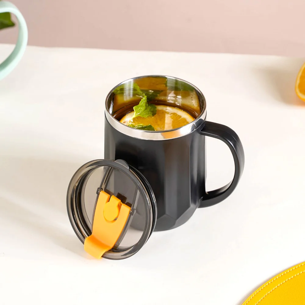 Desk Coffee Mug With Lid Set Of 2 Black 400ml - Image 12