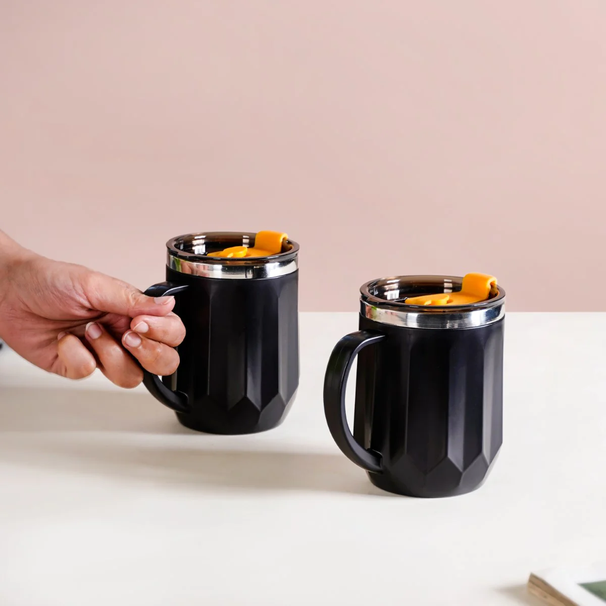 Desk Coffee Mug With Lid Set Of 2 Black 400ml - Image 2