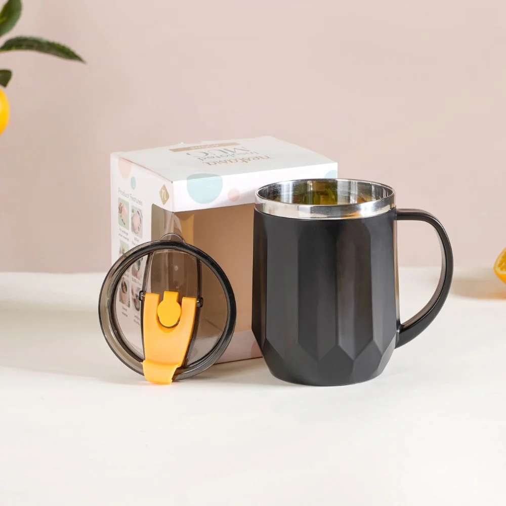 Desk Coffee Mug With Lid Set Of 2 Black 400ml - Image 3
