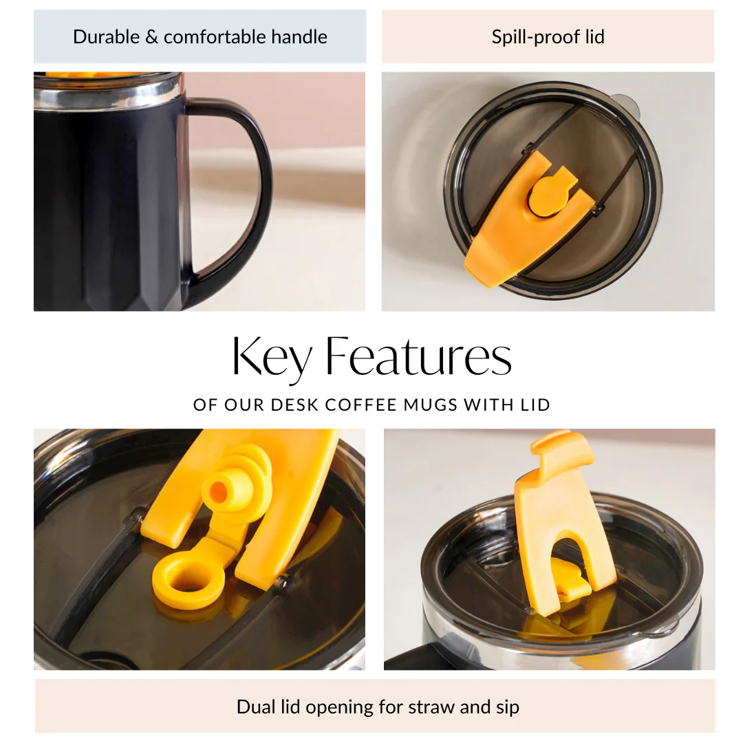 Desk Coffee Mug With Lid Set Of 2 Black 400ml - Image 6