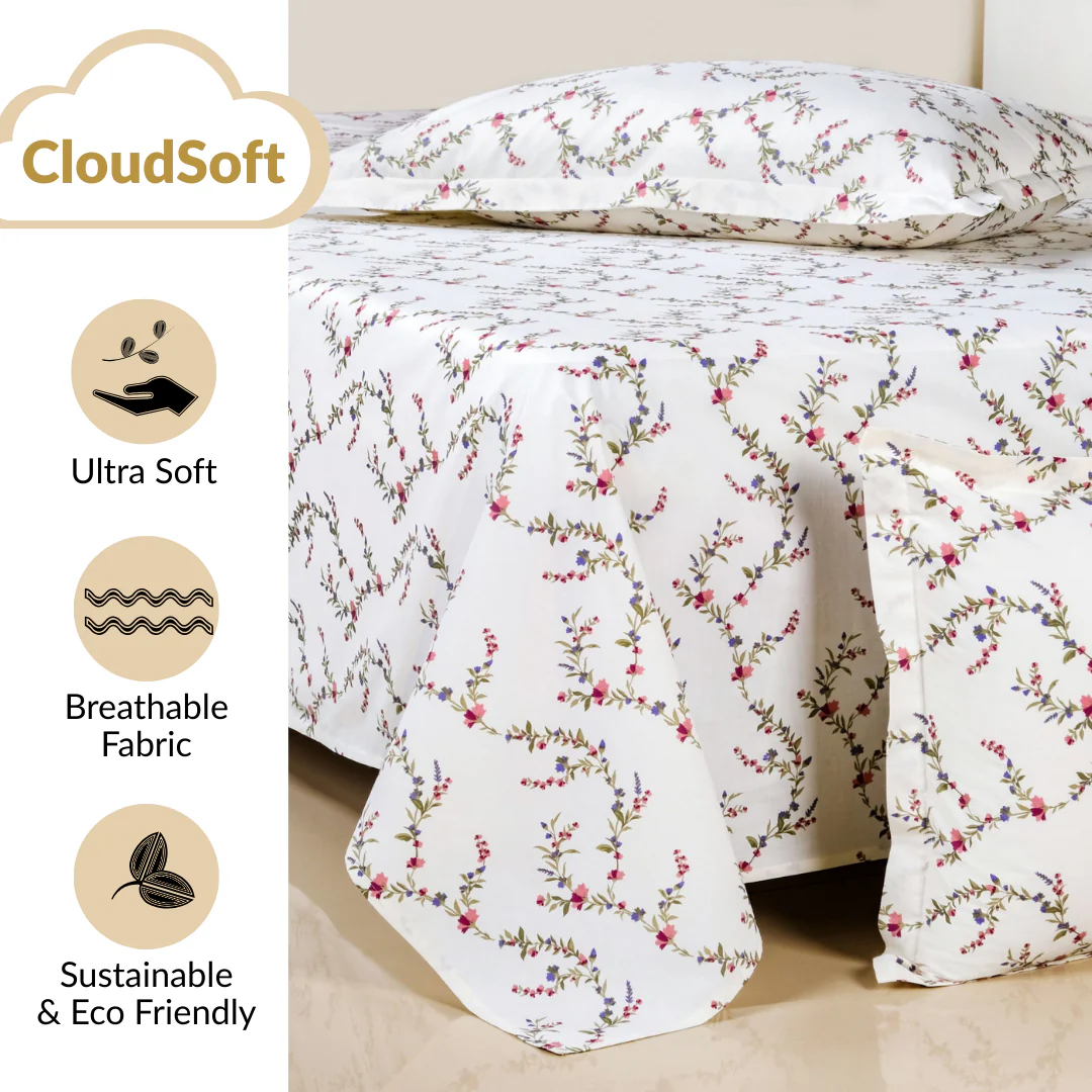 Dewdrop Vine Pure Cotton King Size Bedding Set 275x275cm - Image 4