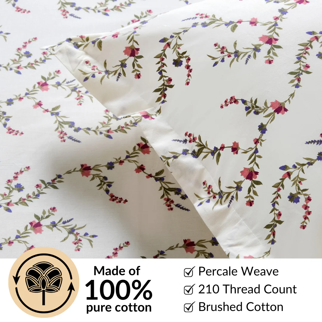 Dewdrop Vine Pure Cotton King Size Bedding Set 275x275cm - Image 6