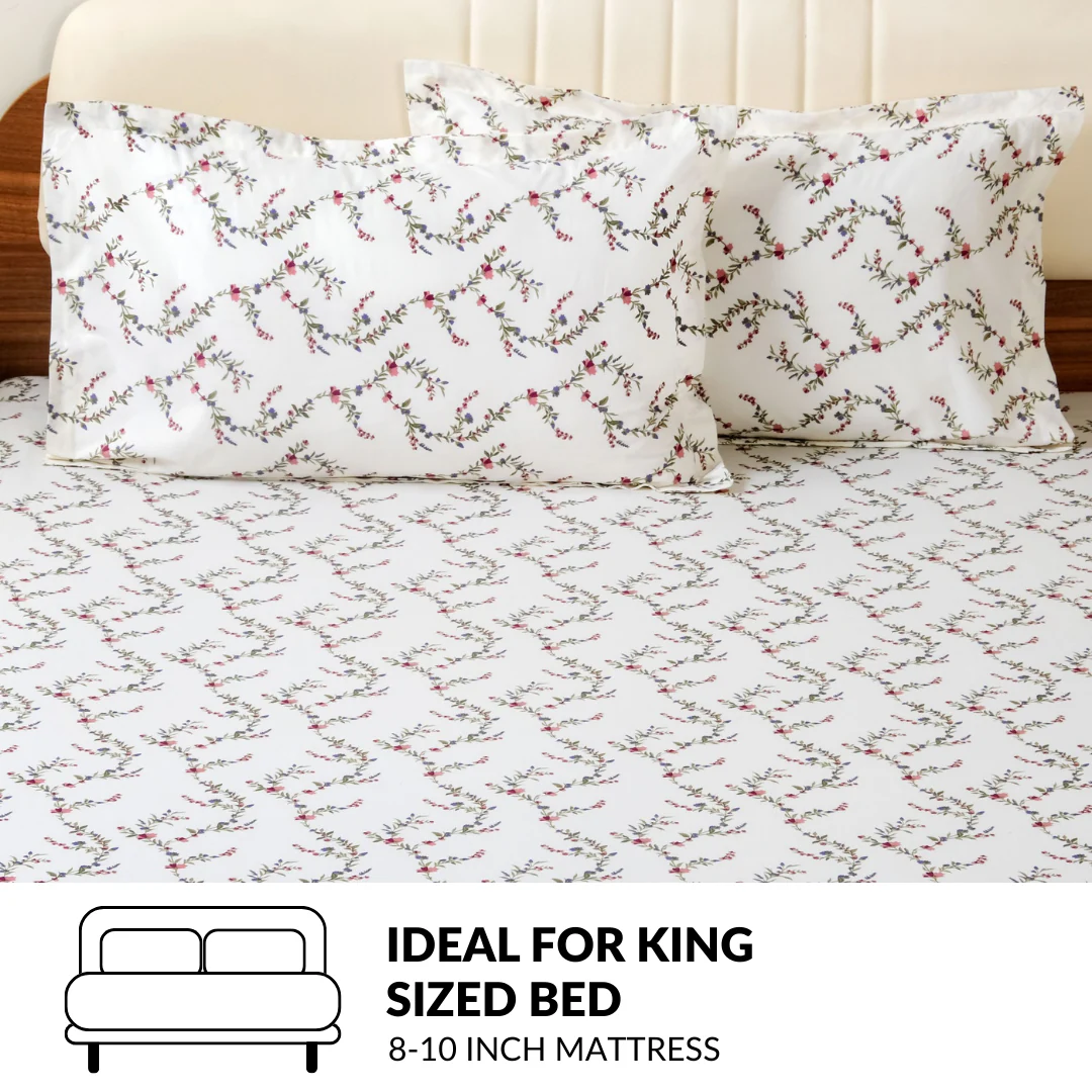 Dewdrop Vine Pure Cotton King Size Bedding Set 275x275cm - Image 7