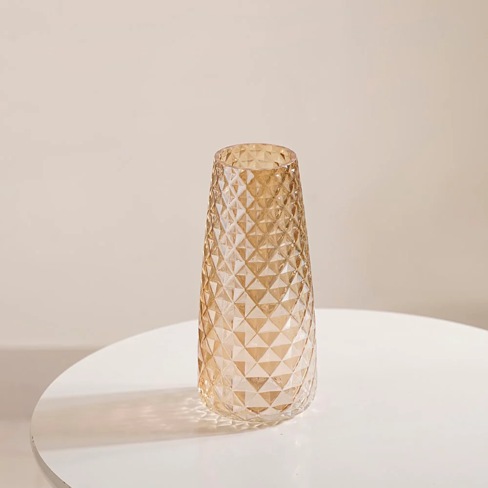 Diamante Glass Flower Vase Amber - Image 2