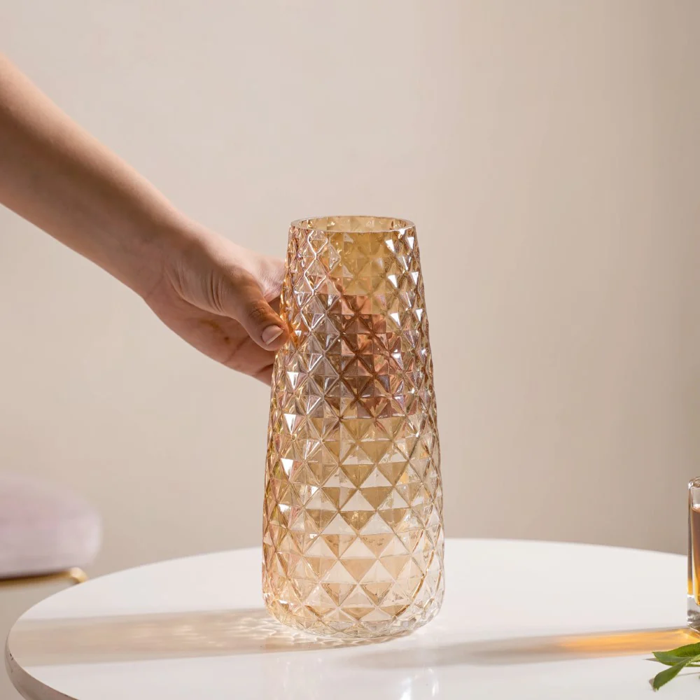 Diamante Glass Flower Vase Amber - Image 3