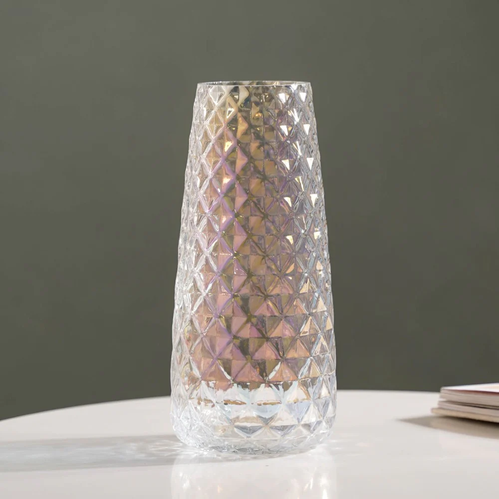 Diamante Glass Flower Vase Iridescent - Image 3