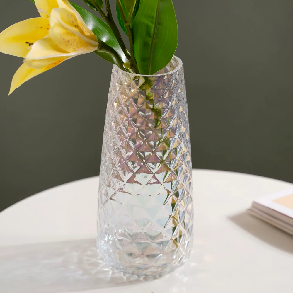 Diamante Glass Flower Vase Iridescent - Image 5