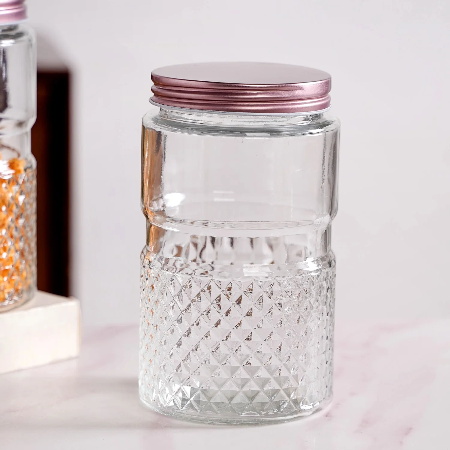 Diamond Embossed Storage Glass Jars With Lids Set Of 4 1000ml - Image 8
