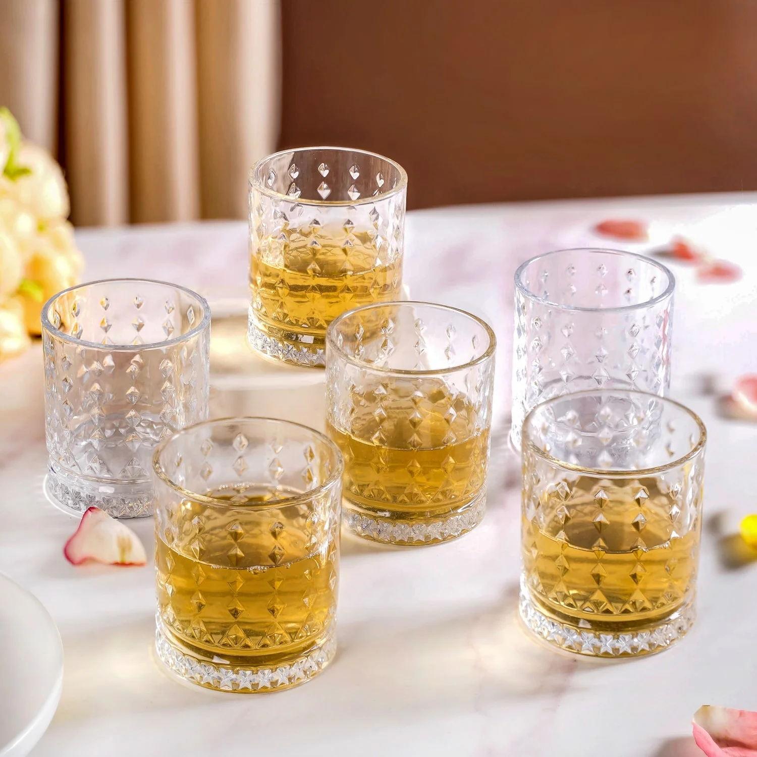 Diamond Embossed Whiskey Glasses Set Of 6 220ml - Image 2