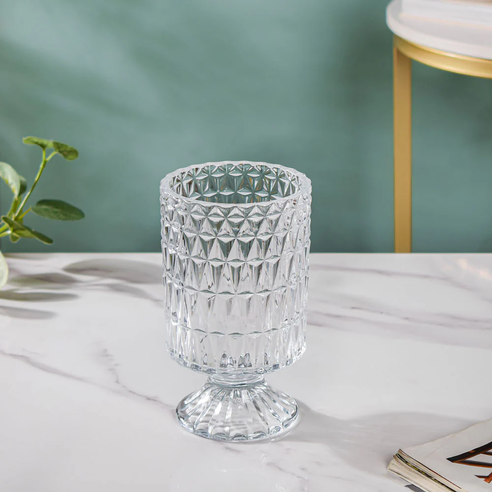 Diamond Glass Pedestal Vase 7 Inch - Image 5