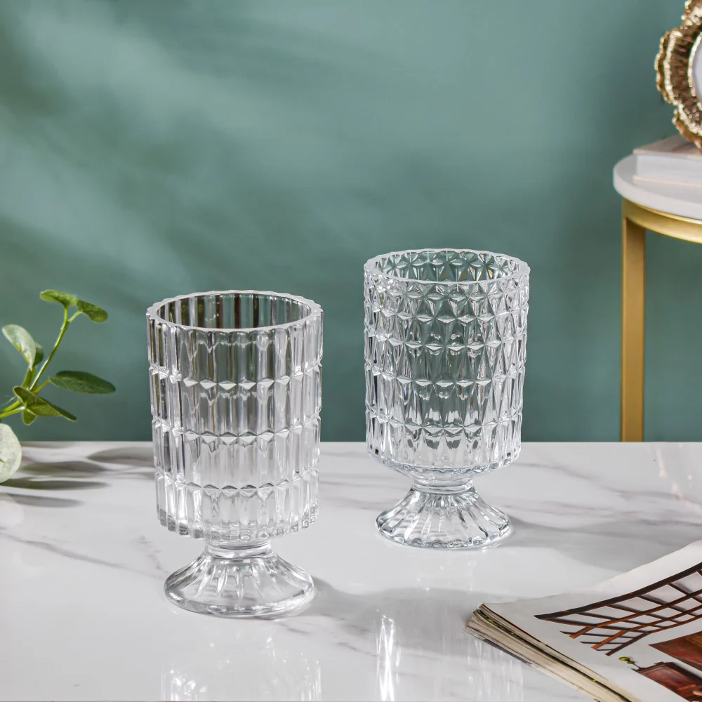 Diamond Glass Pedestal Vase 7 Inch - Image 6